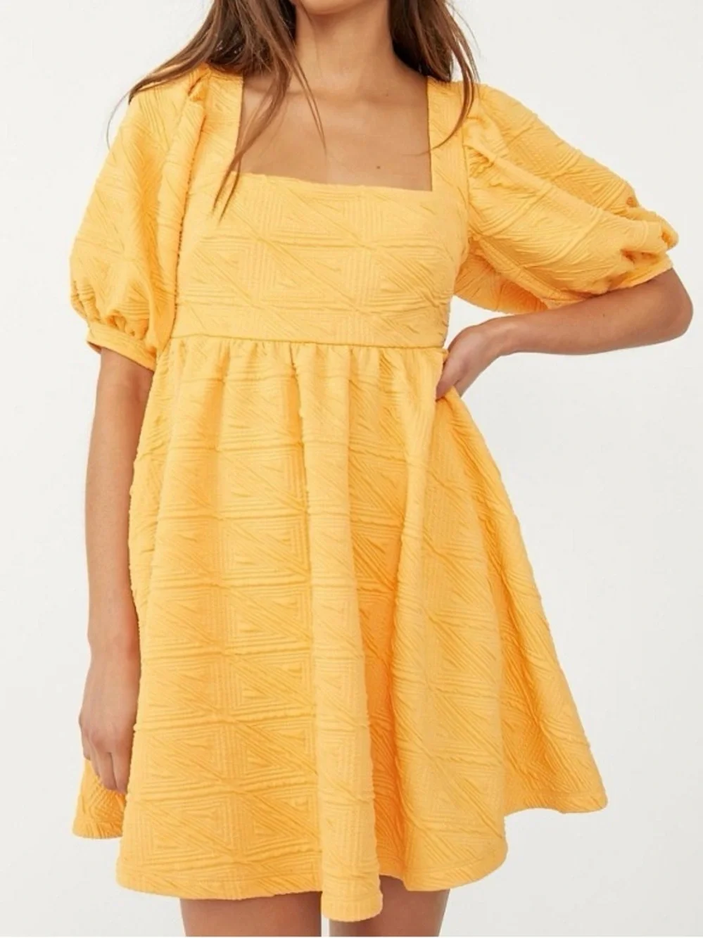 Free People ‘Violet’ Textured Mini Dress in Golden Yellow / Orange Size Small